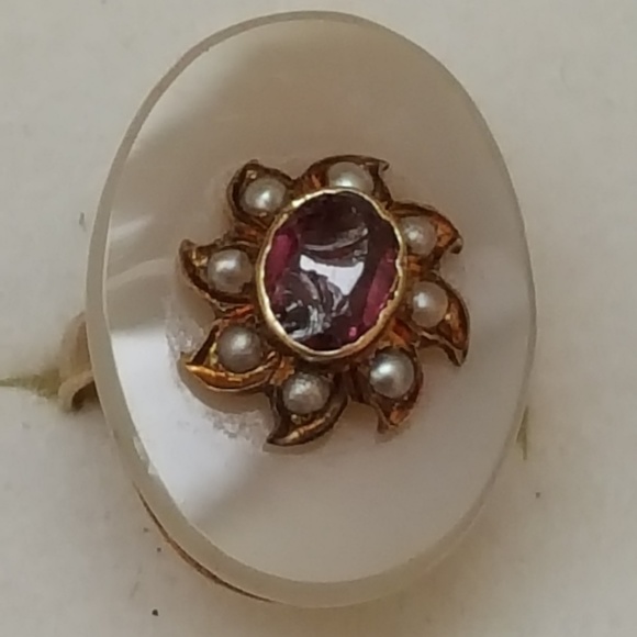 Antique Carnelian Amethyst Pearl 14k YGRing,18c